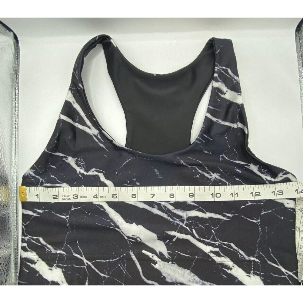 TEREZ Size Medium Sports Bra Black White Marble Racerback Stretch‎ Scoop-Neck - Picture 5 of 7